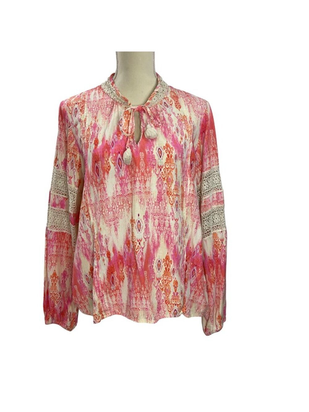 Stella Parker‎ Blouse Women's Size XL Crochet Accents 100% Rayon Lightweight